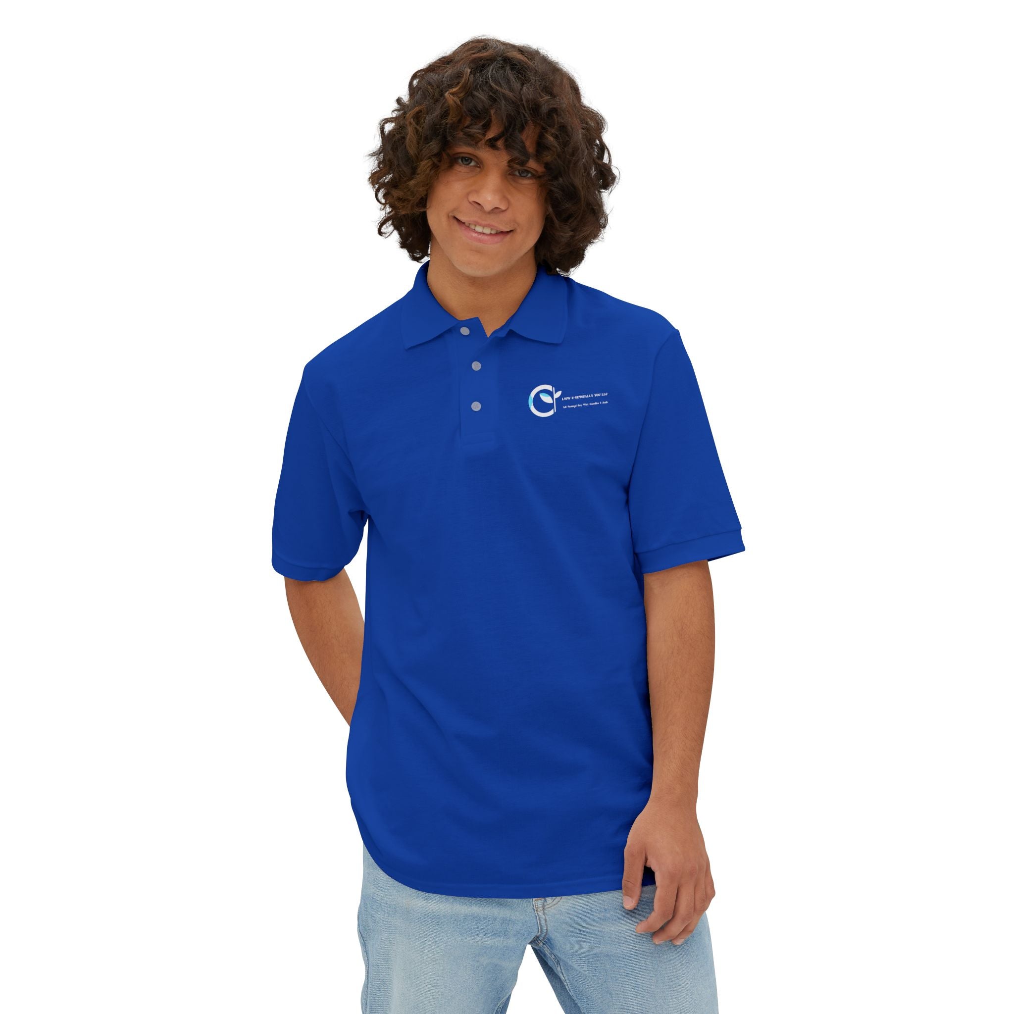 LMW Unisex Polo T-Shirt - Front Only Left Pocket Print - Royal Blue