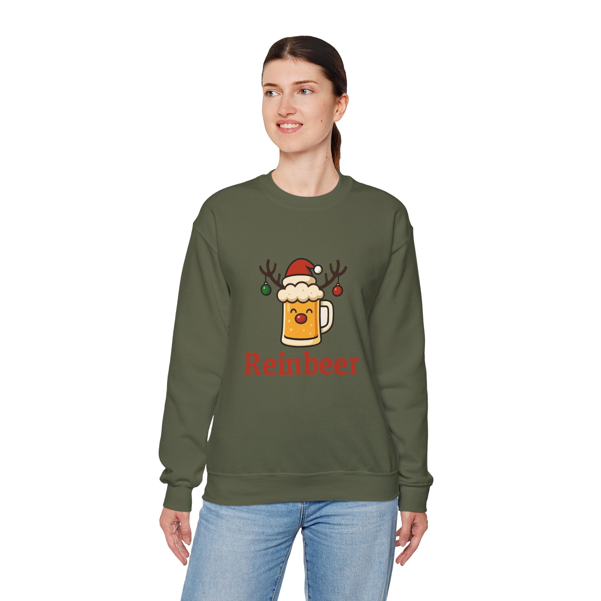 Christmas Reindeer Beer Sweatshirt — Festive Holiday Crewneck