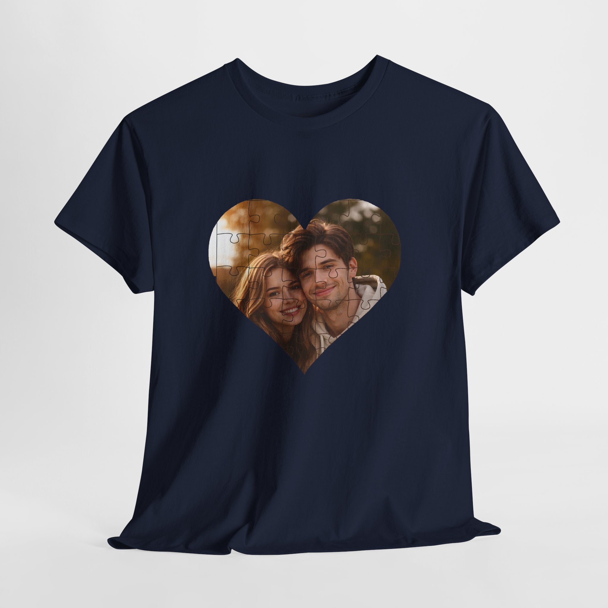 Personalized Puzzle Heart Photo Collage T-Shirt – Custom Picture Tee