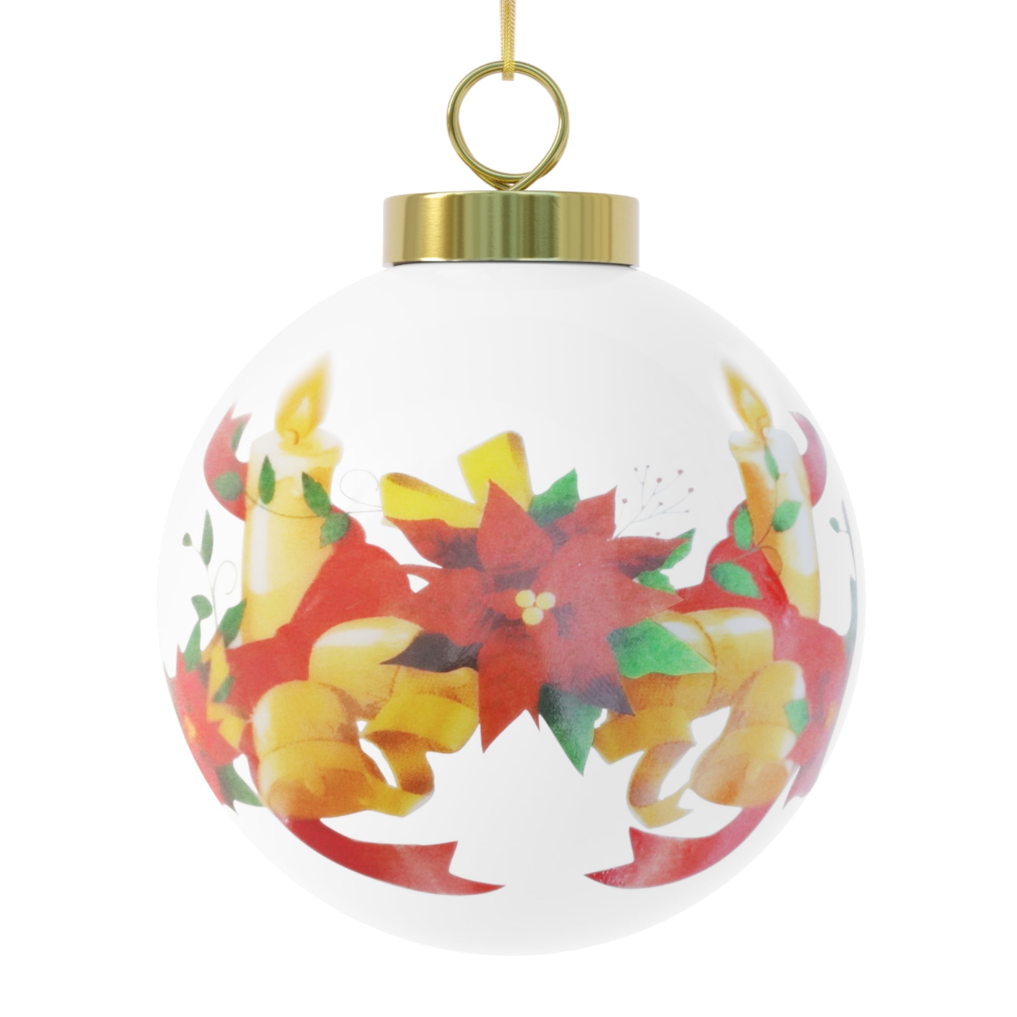 Personalizable - Festive Poinsettia & Candle Holiday Ball