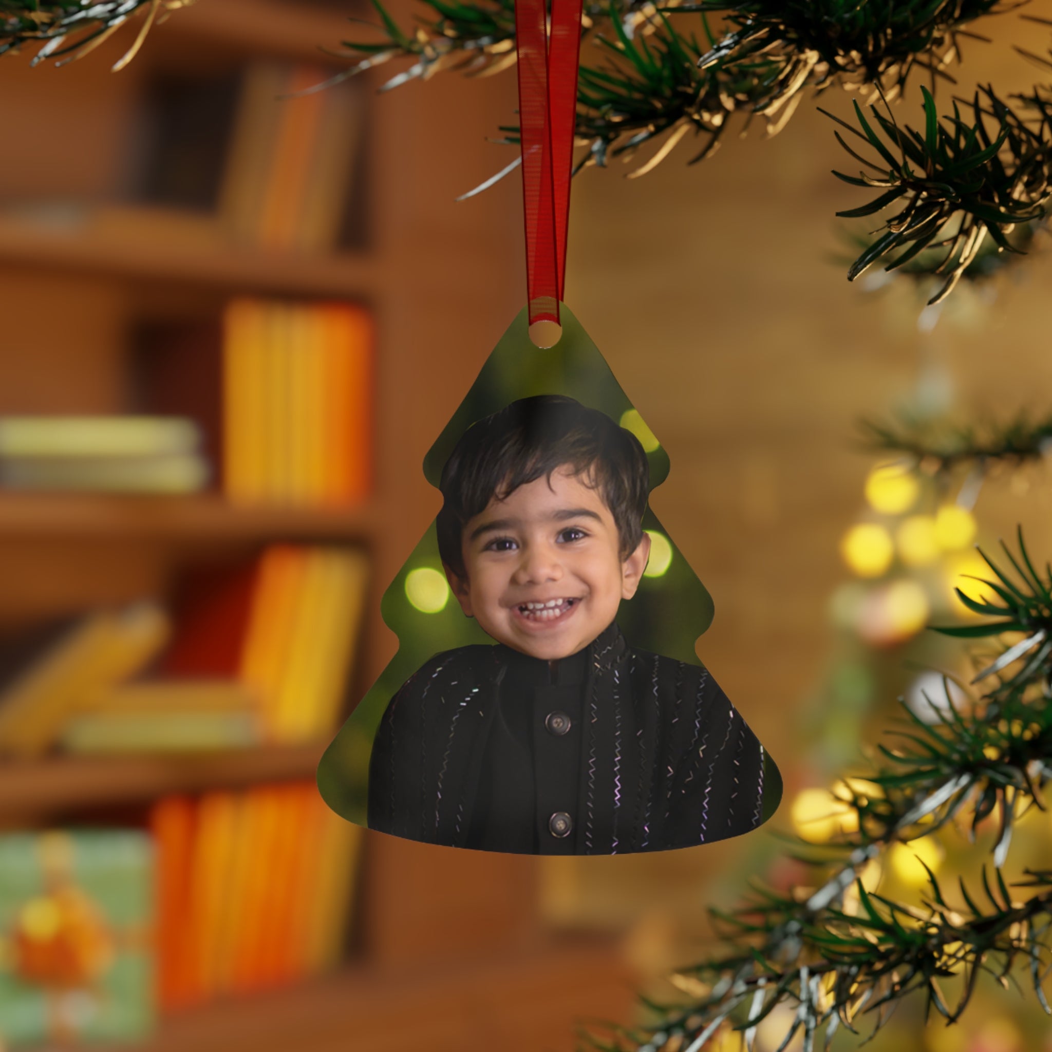 Personalized Photo Tree Ornament — Custom Metal Christmas Ornament with Baby Photo