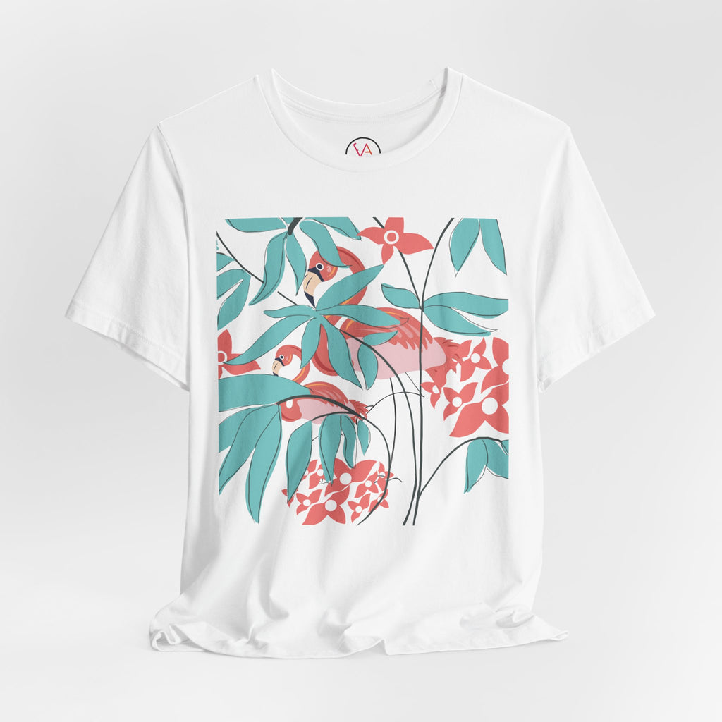 Floral Flamingo Short Sleeve Unisex Cotton T-Shirt