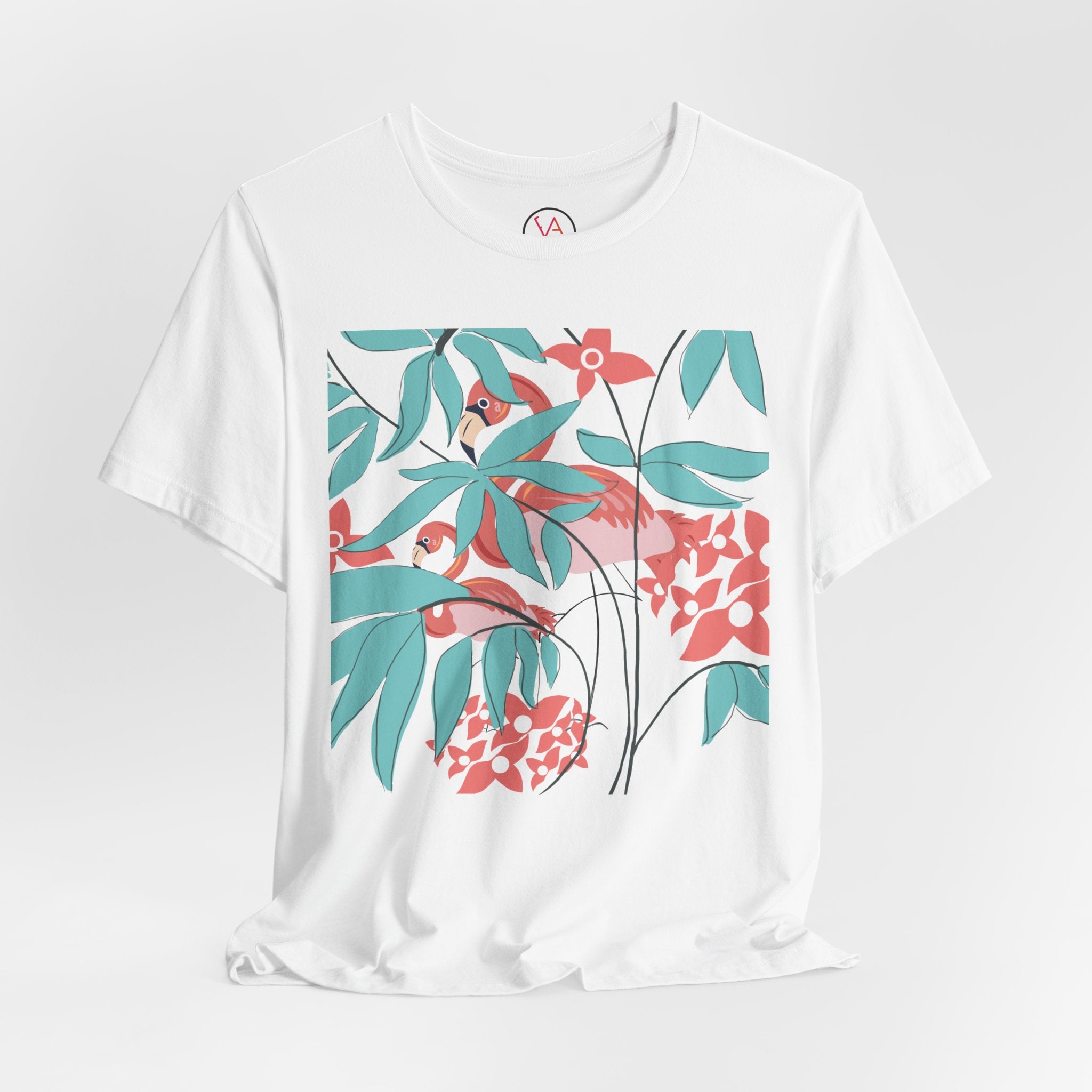 Floral Flamingo Short Sleeve Unisex Cotton T-Shirt