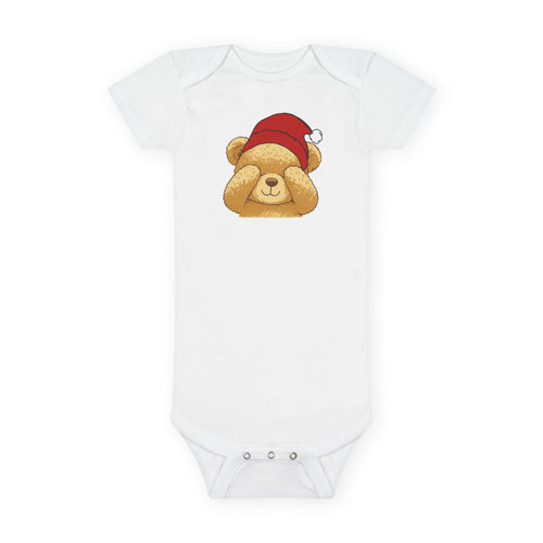Christmas Teddy Bear Baby Onesie - Cute Santa Hat Infant Bodysuit