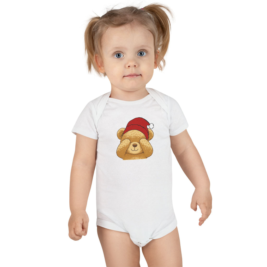Christmas Teddy Bear Baby Onesie - Cute Santa Hat Infant Bodysuit