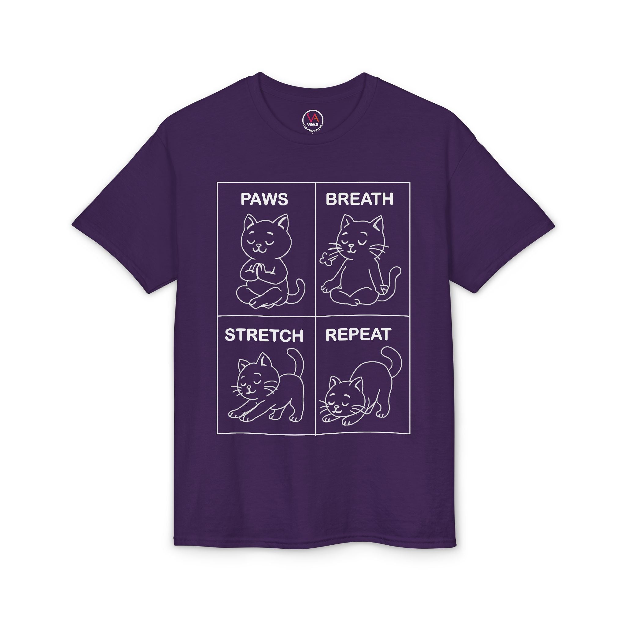 Paws Breath Stretch Repeat T‑Shirt — Cute Cat Yoga Graphic Tee