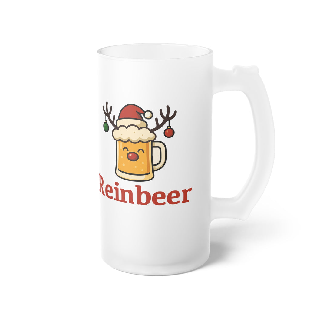 Christmas Beer Mug – 'Reinbeer' Frosted Glass Holiday Beer Stein