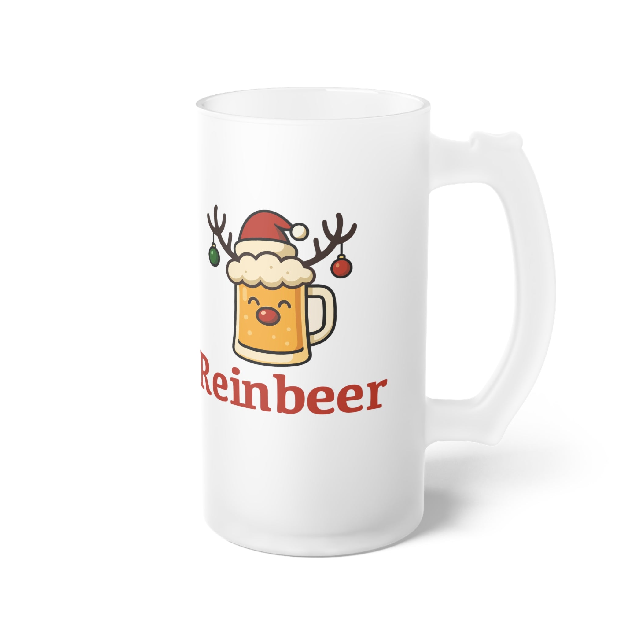 Christmas Beer Mug – 'Reinbeer' Frosted Glass Holiday Beer Stein