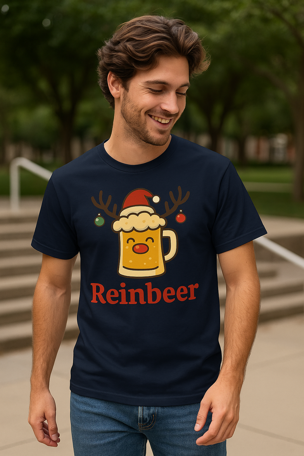 Reinbeer Christmas Tee — Cute Beer Mug Reindeer Holiday Shirt