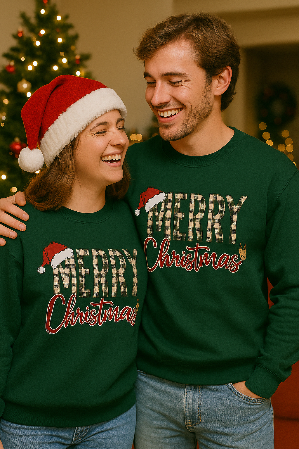 Merry Christmas Plaid Crewneck Sweatshirt – Classic Holiday Design