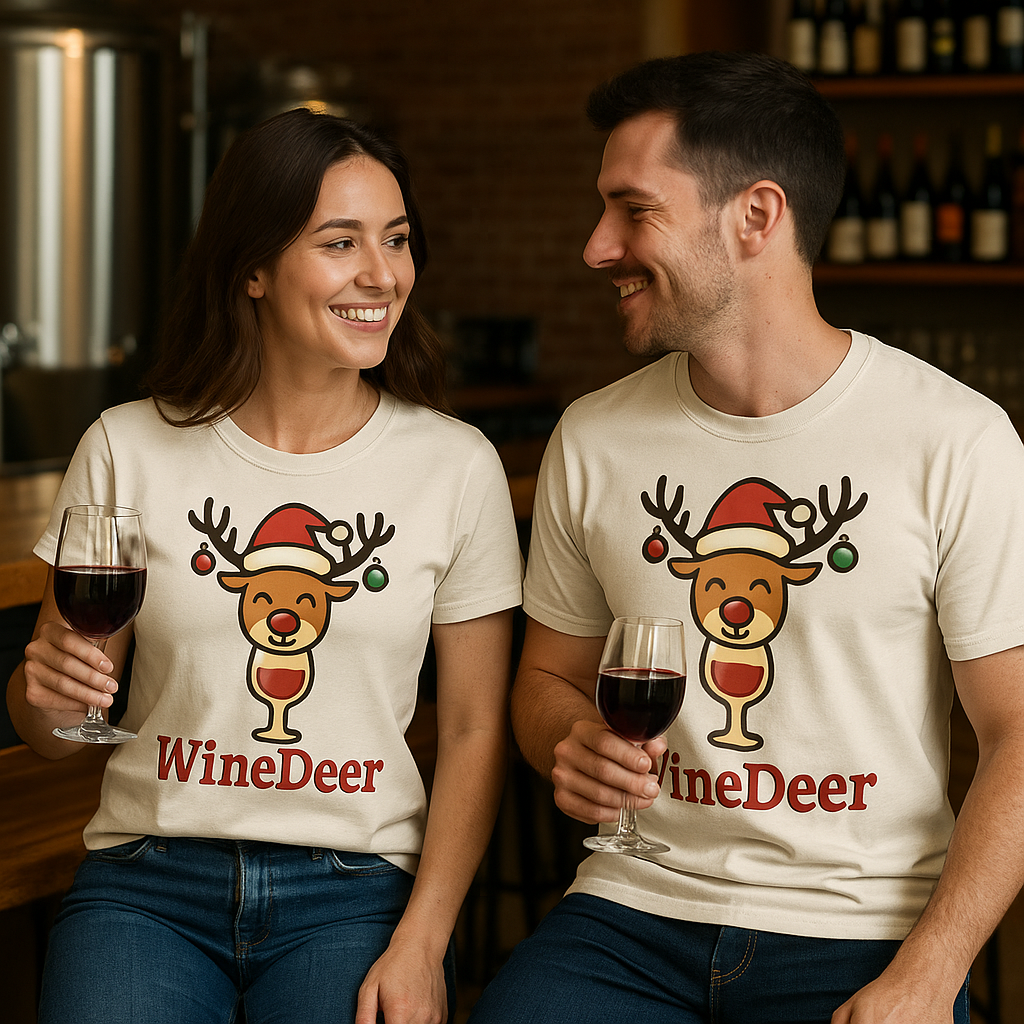 WineDeer Christmas Tee — Funny Holiday Reindeer Wine Shirt