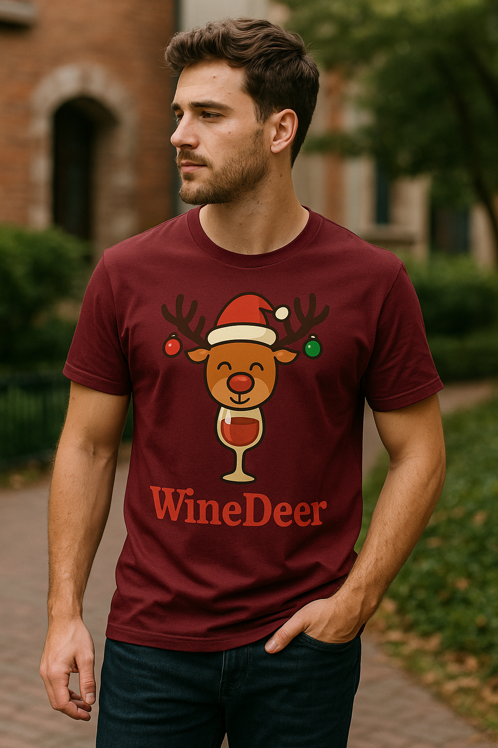WineDeer Christmas Tee — Funny Holiday Reindeer Wine Shirt