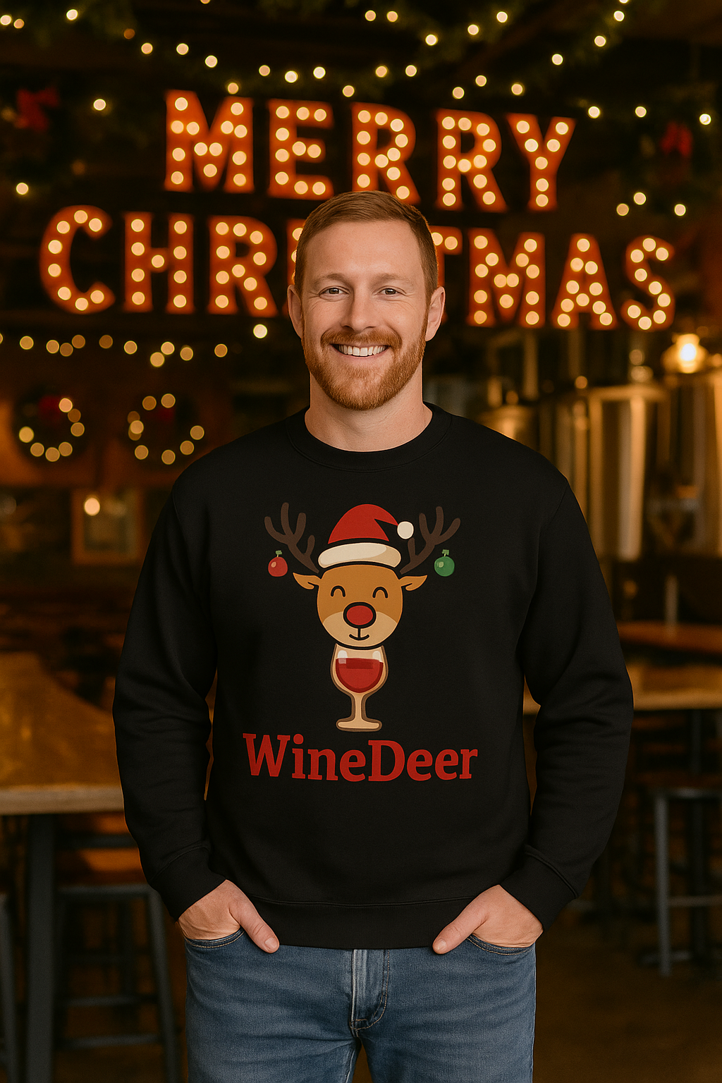 Wine Deer Sweatshirt — Christmas Wine Lover Holiday Crewneck