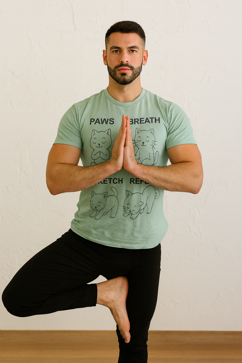 Paws Breath Stretch Repeat T‑Shirt — Cute Cat Yoga Graphic Tee