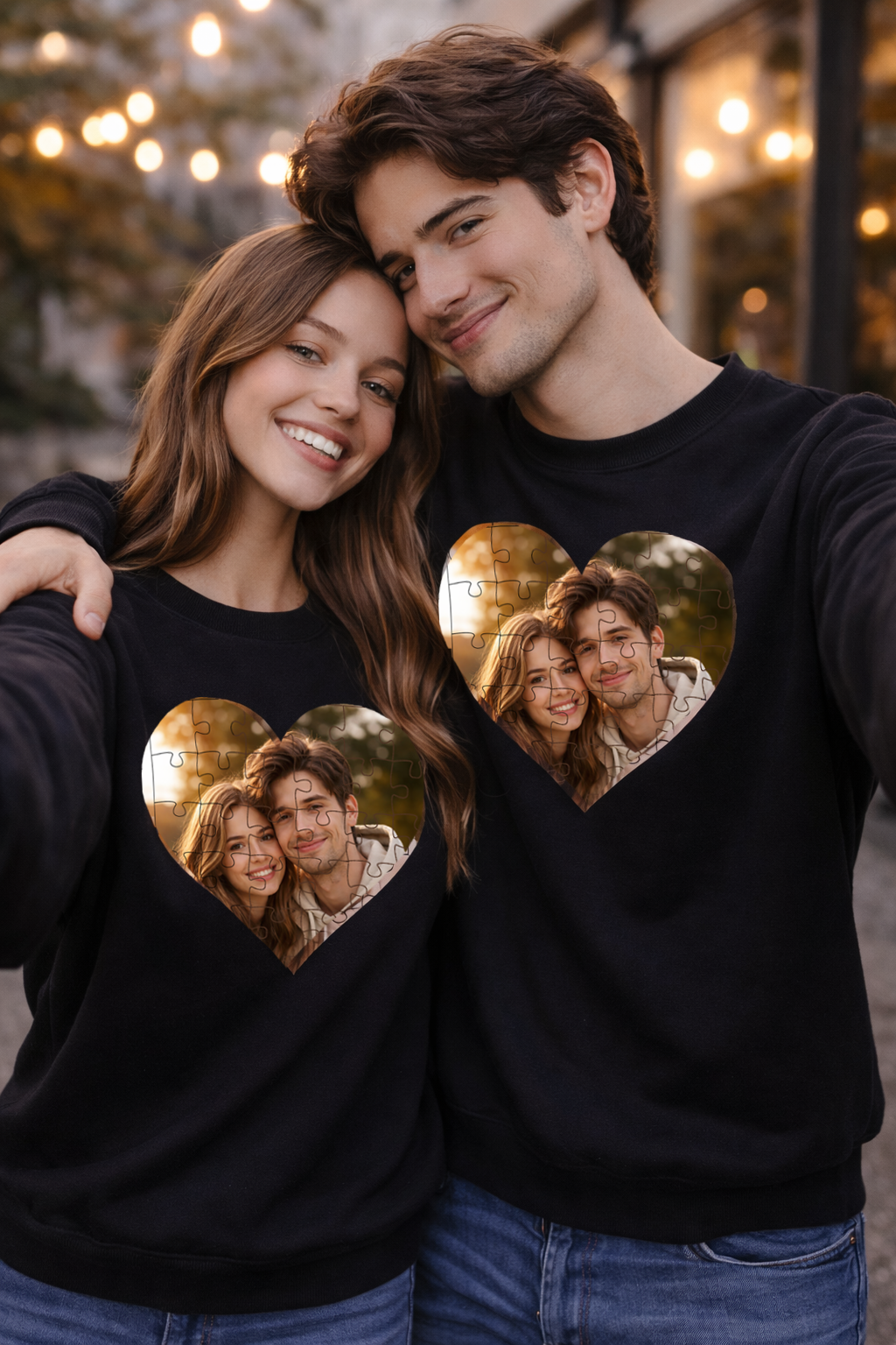 Personalized Puzzle Heart Photo Collage Sweatshirt – Custom Memory Crewneck