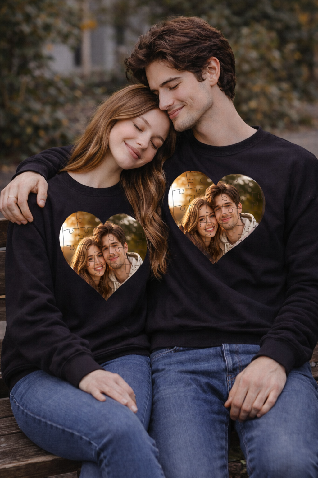 Personalized Puzzle Heart Photo Collage Sweatshirt – Custom Memory Crewneck