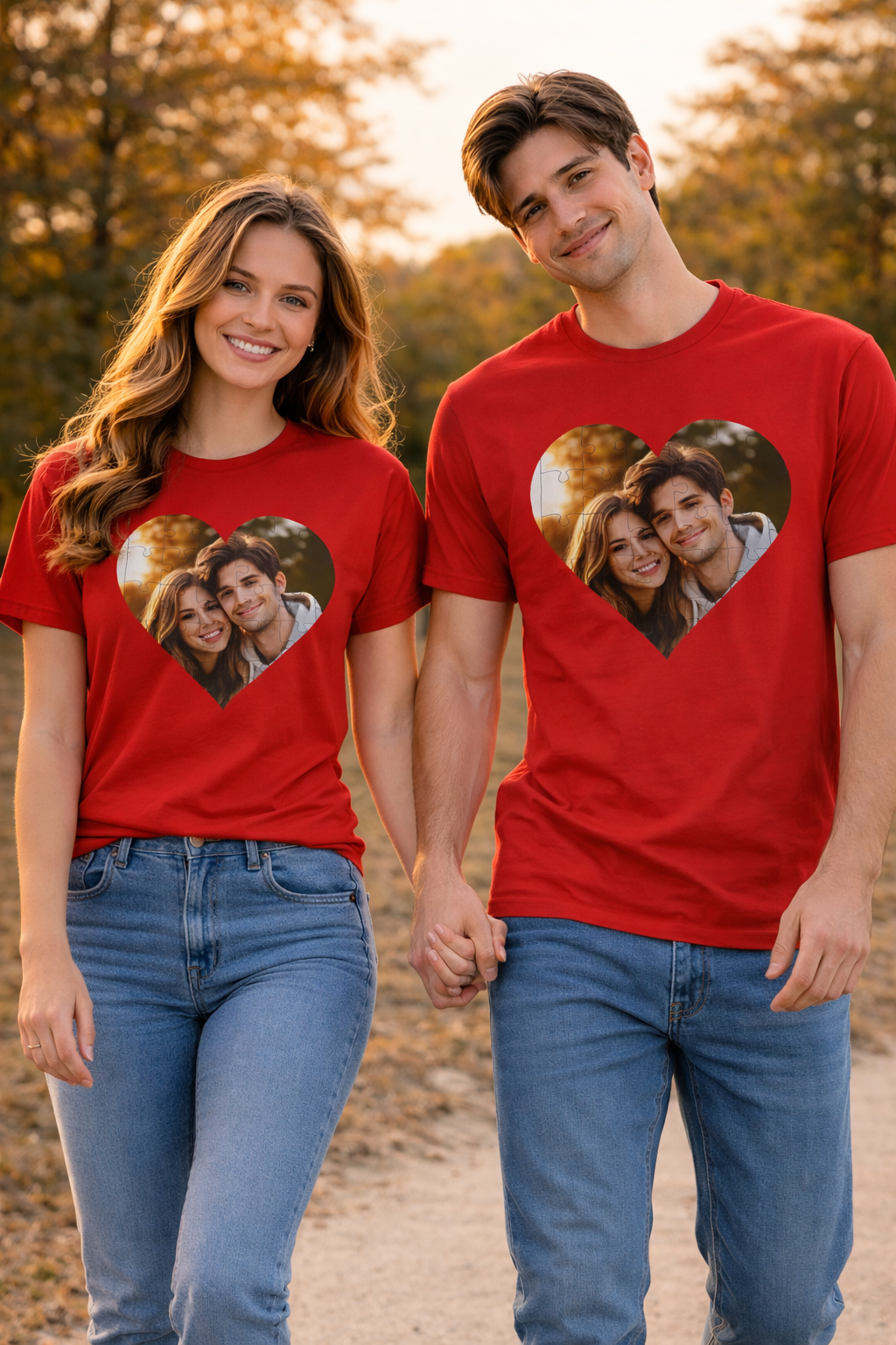 Personalized Puzzle Heart Photo Collage T-Shirt – Custom Picture Tee