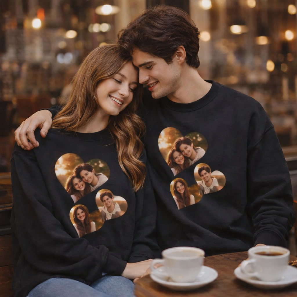 Personalized Heart Photo Collage Sweatshirt – Custom Picture Tee