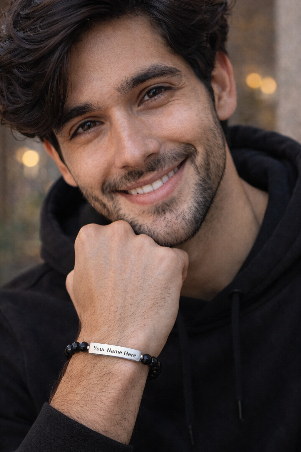 Engravable Natural Stone Bar Bracelet – Personalized Stretch Gemstone Bracelet