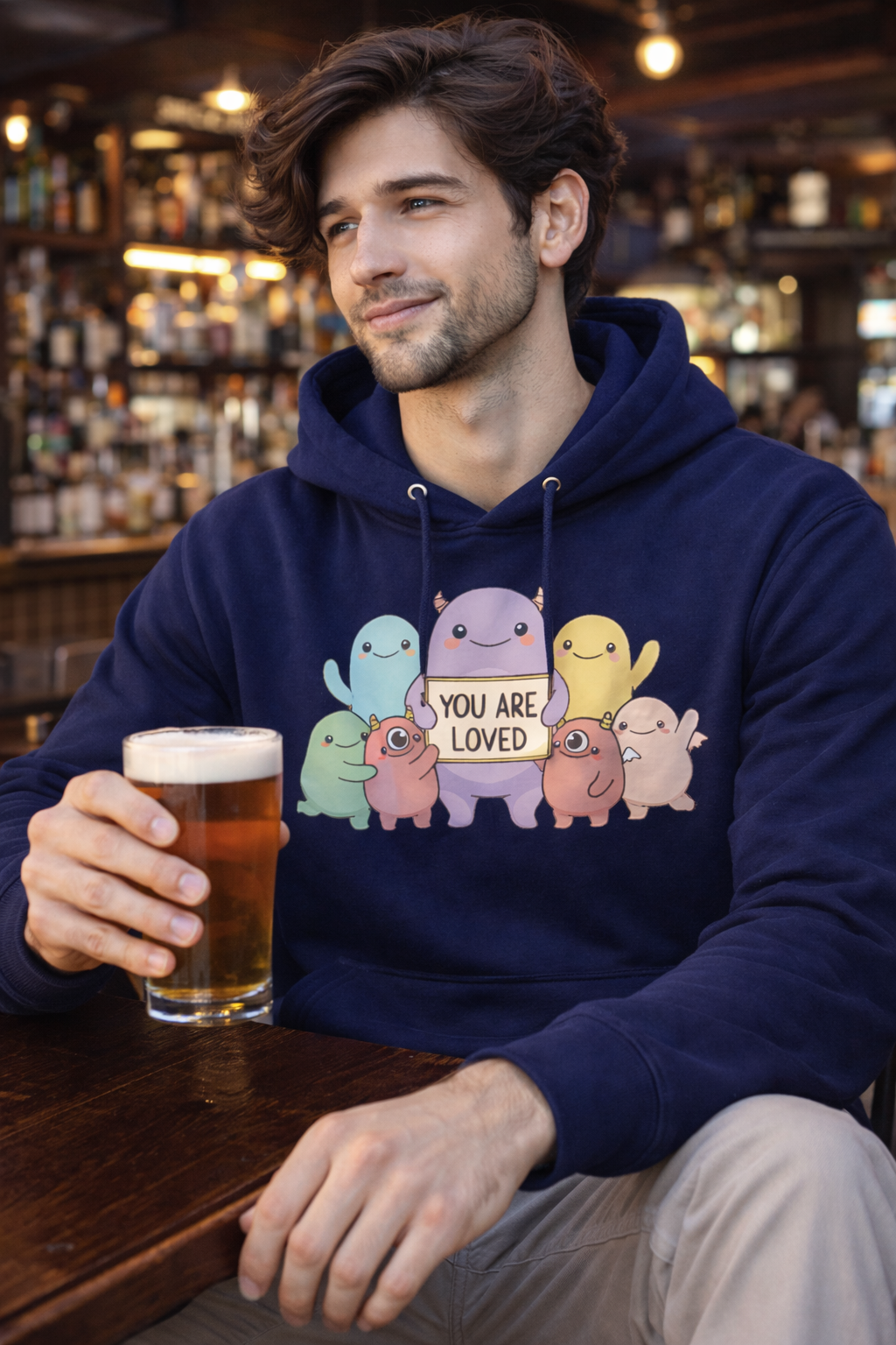 You Are Loved Cute Character — Cozy Inspirational Graphic Hoodie