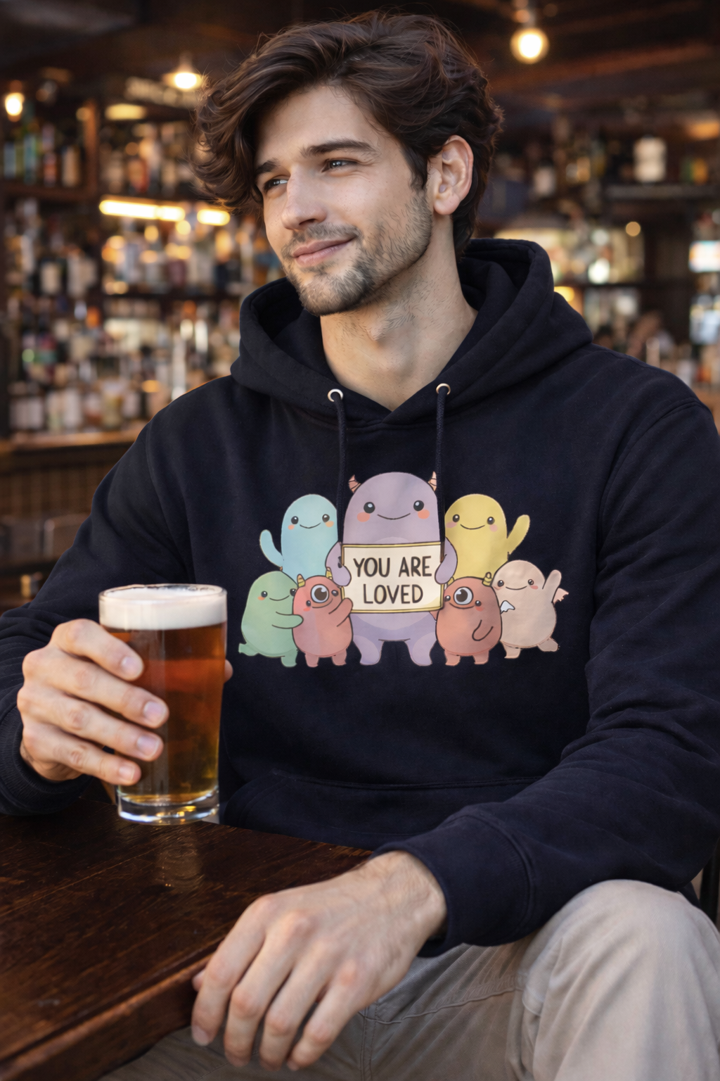 You Are Loved Cute Character — Cozy Inspirational Graphic Hoodie