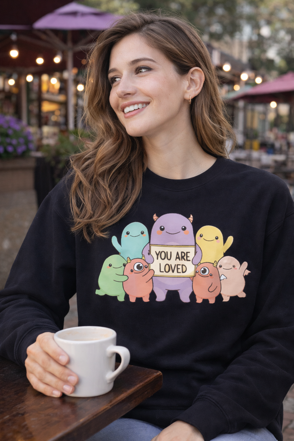 “You Are Loved” Cute Character Crewneck Sweatshirt