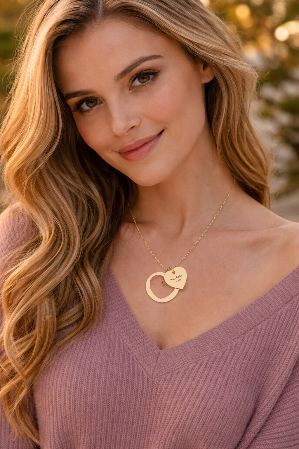 Engravable Heart Cutout Necklace — Personalized Double Pendant (Silver or Rose Gold)