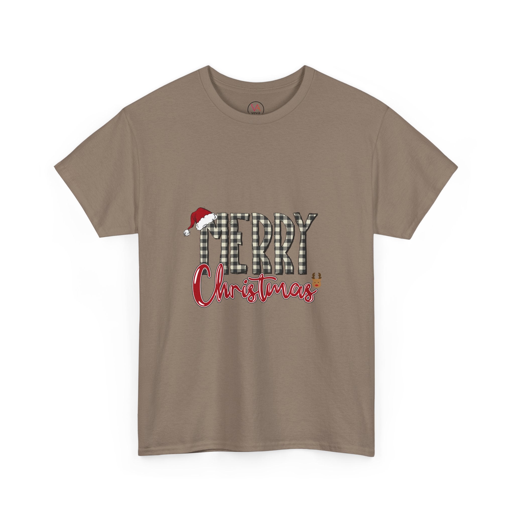 Merry Christmas Plaid Tee — Festive Santa Hat Holiday T‑Shirt