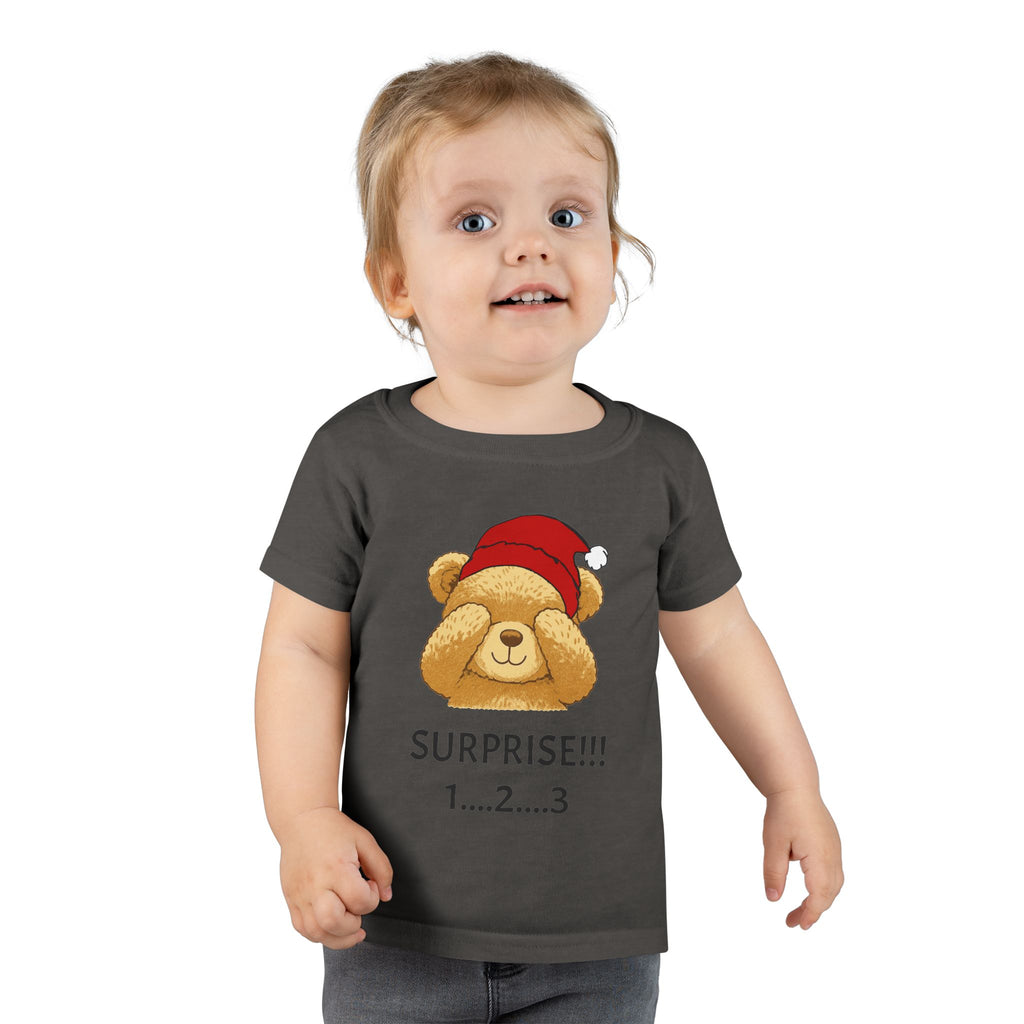 Toddler T-Shirt - Cute Surprise Bear with Santa Hat "SURPRISE!!! 1...2...3" Christmas Holiday Tee