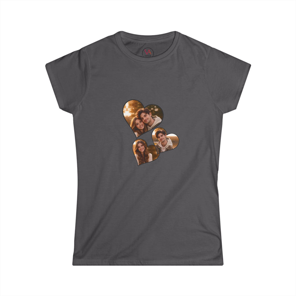 Custom Double Heart Photo T-Shirt for Her - Personalizable Tee