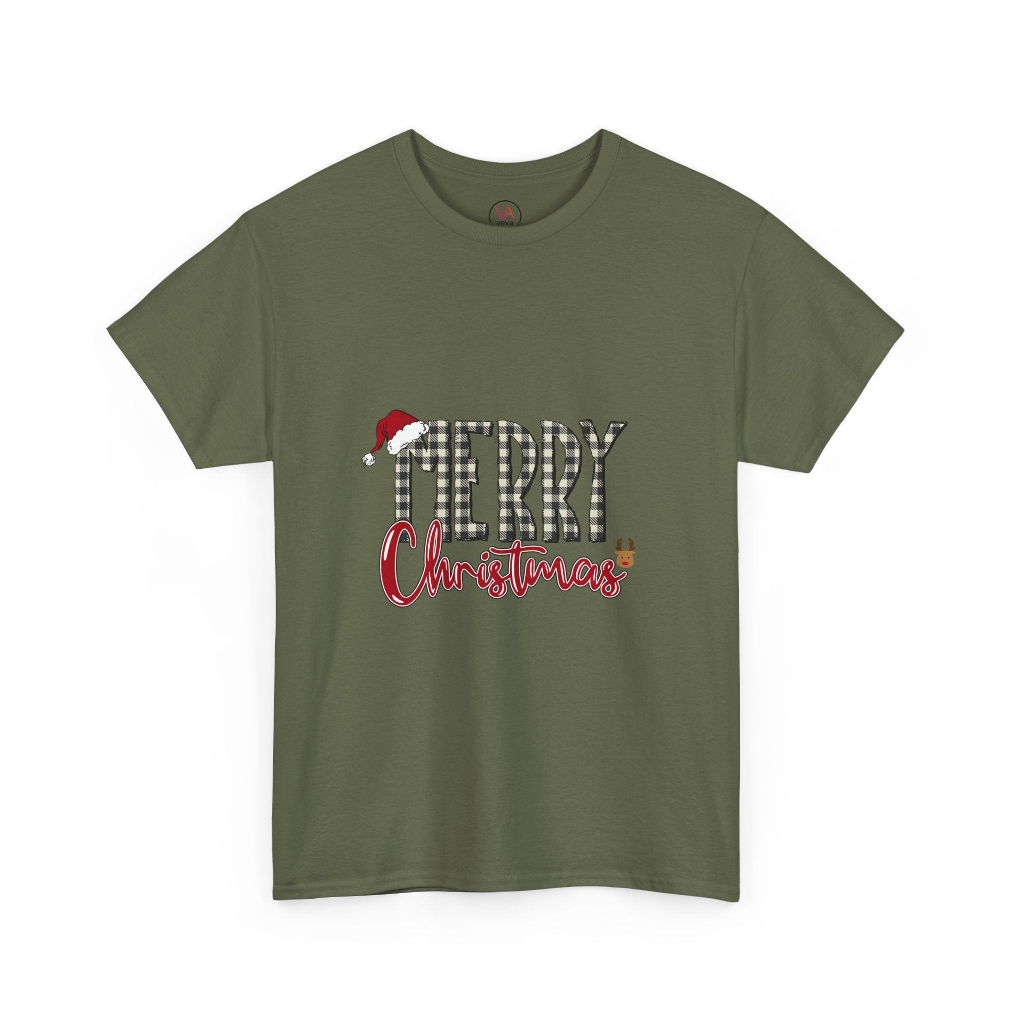 Merry Christmas Plaid Tee — Festive Santa Hat Holiday T‑Shirt