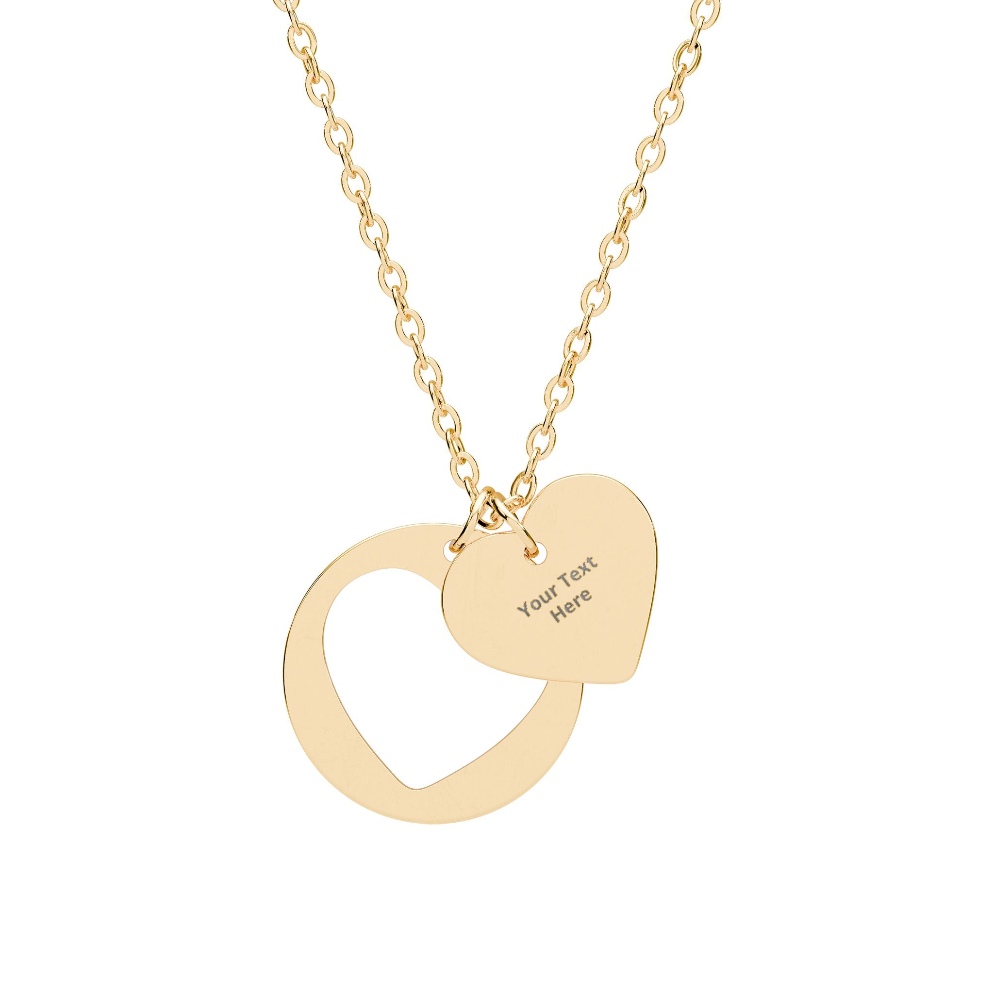 Engravable Heart Cutout Necklace — Personalized Double Pendant (Silver or Rose Gold)
