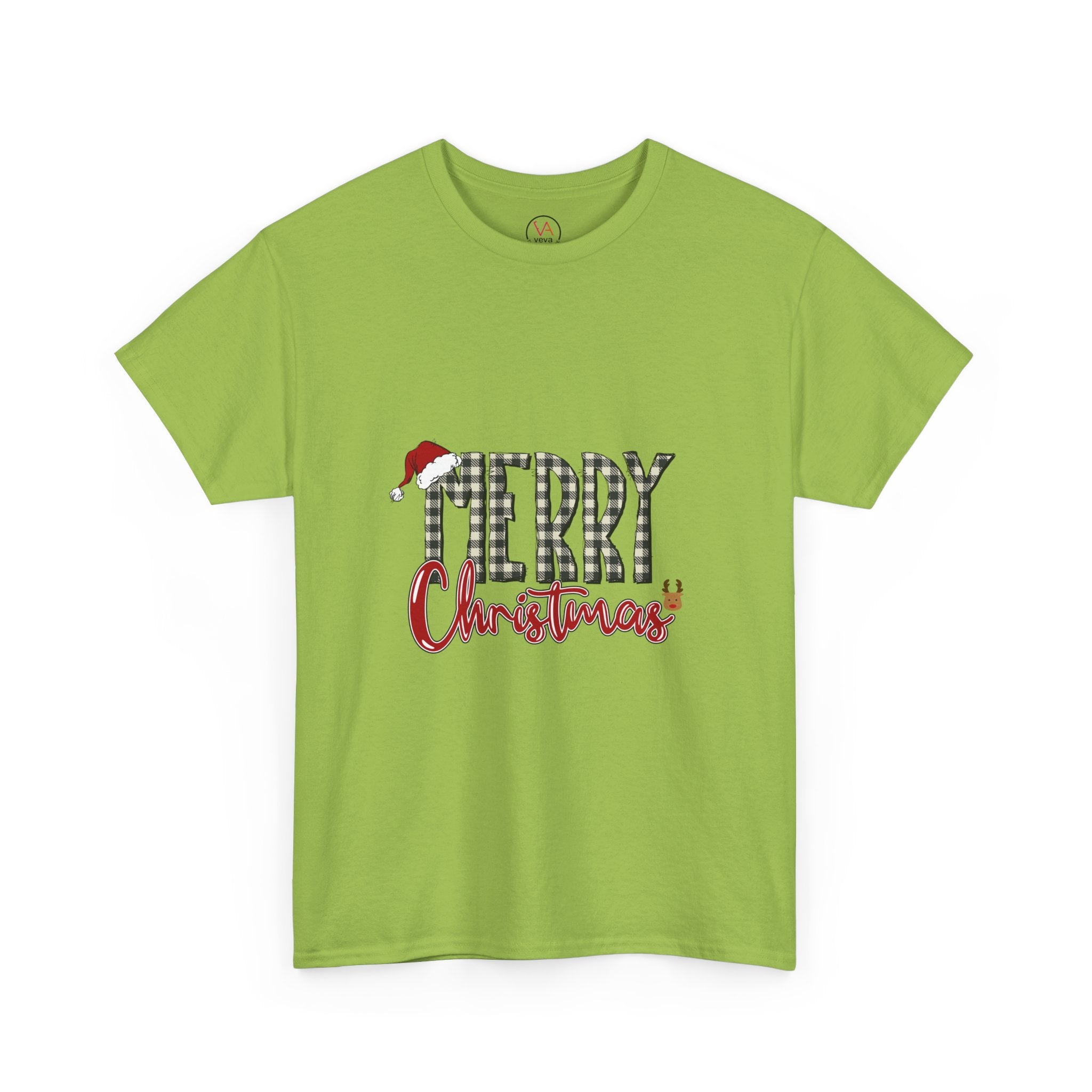 Merry Christmas Plaid Tee — Festive Santa Hat Holiday T‑Shirt