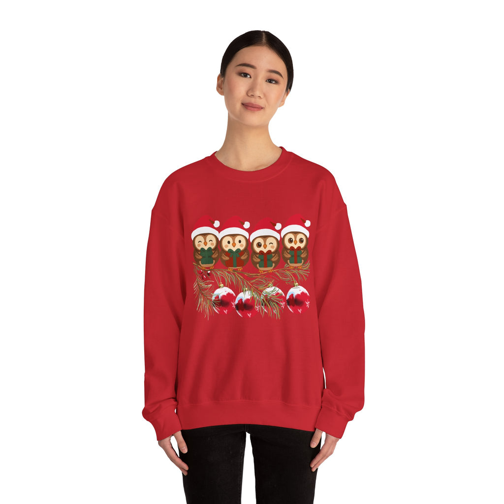 Festive Cheerful Owls Holiday Sweatshirt