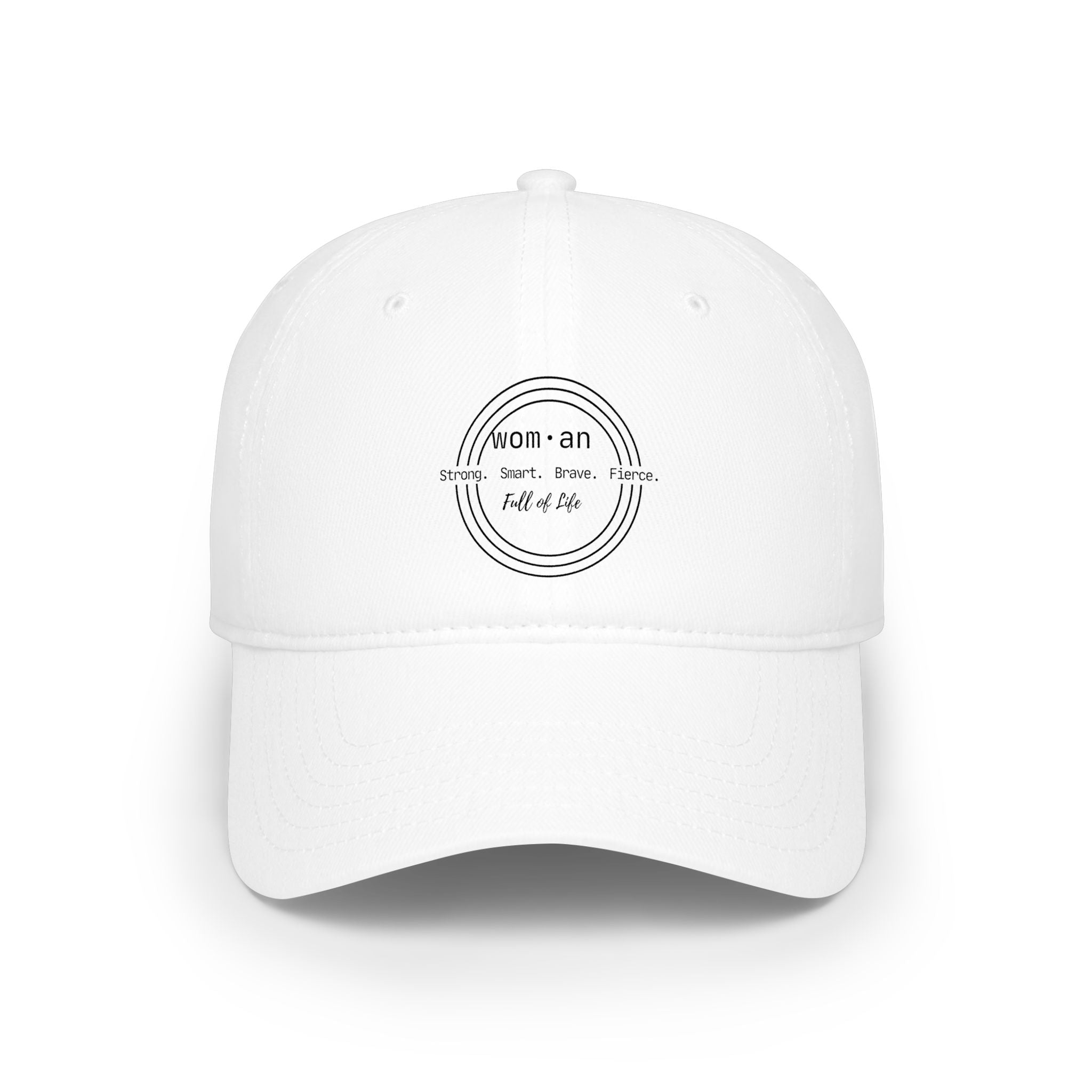 Minimalist 'Woman: strong, smart, brave, fierce, full of life' Baseball Cap