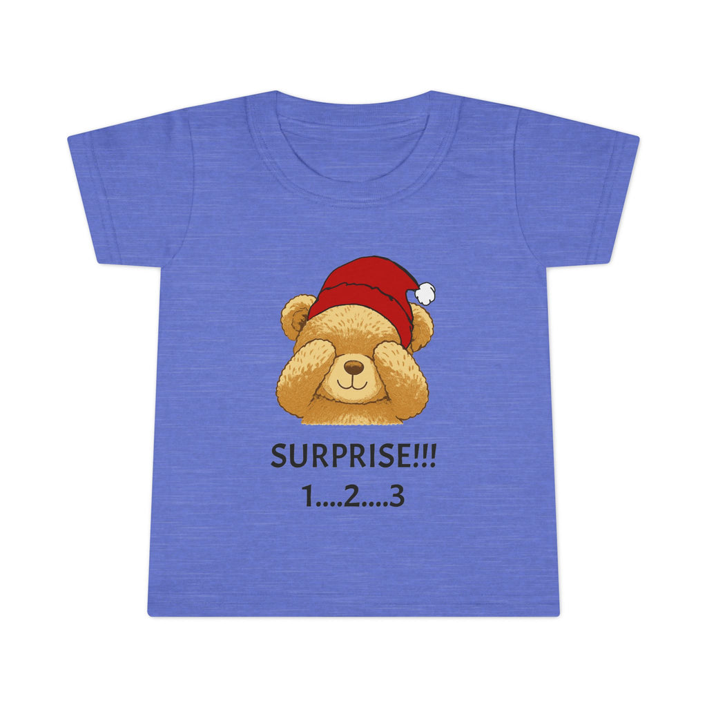 Toddler T-Shirt - Cute Surprise Bear with Santa Hat "SURPRISE!!! 1...2...3" Christmas Holiday Tee