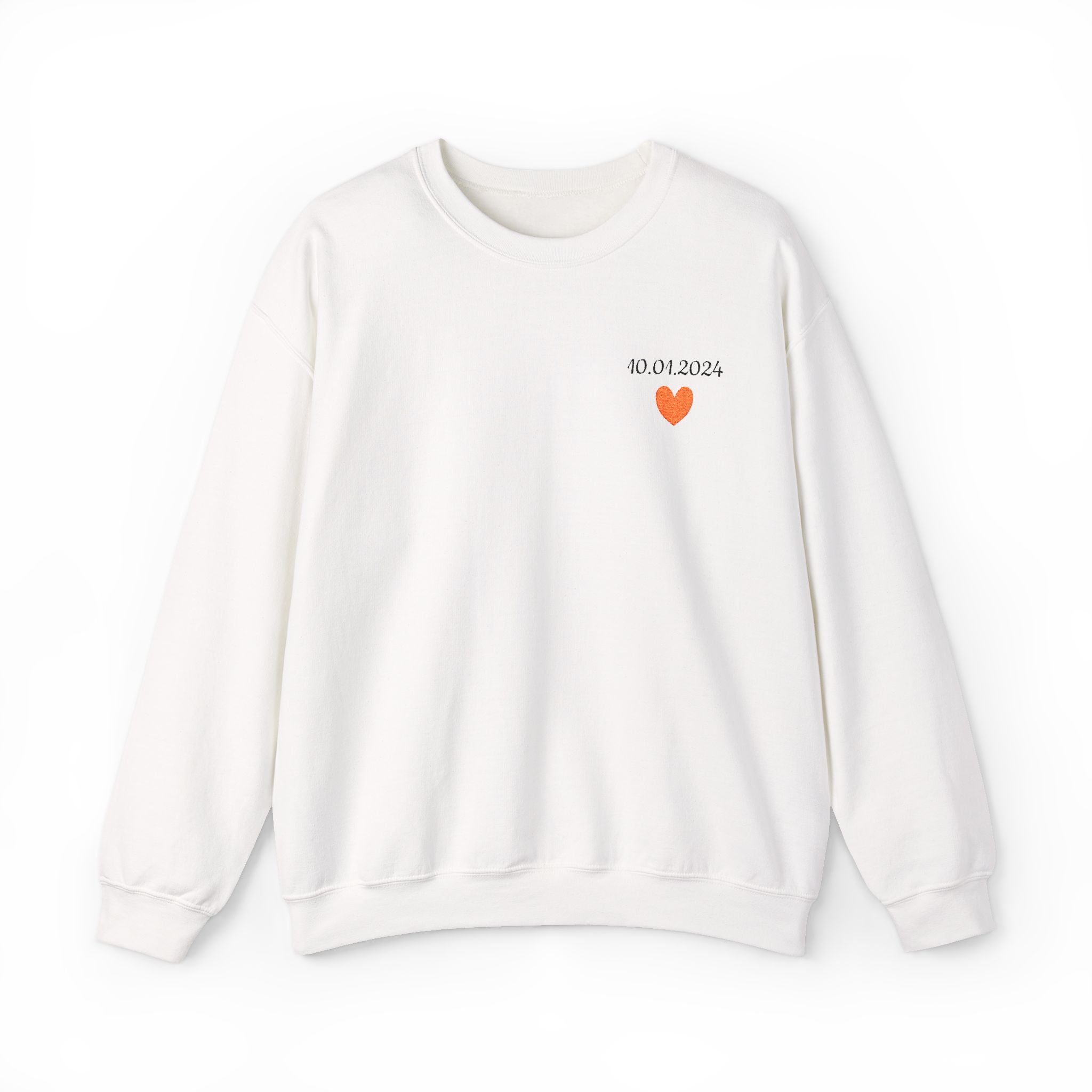 Embroidered Date Heart Crewneck Sweatshirt — Minimal Personalized Gift