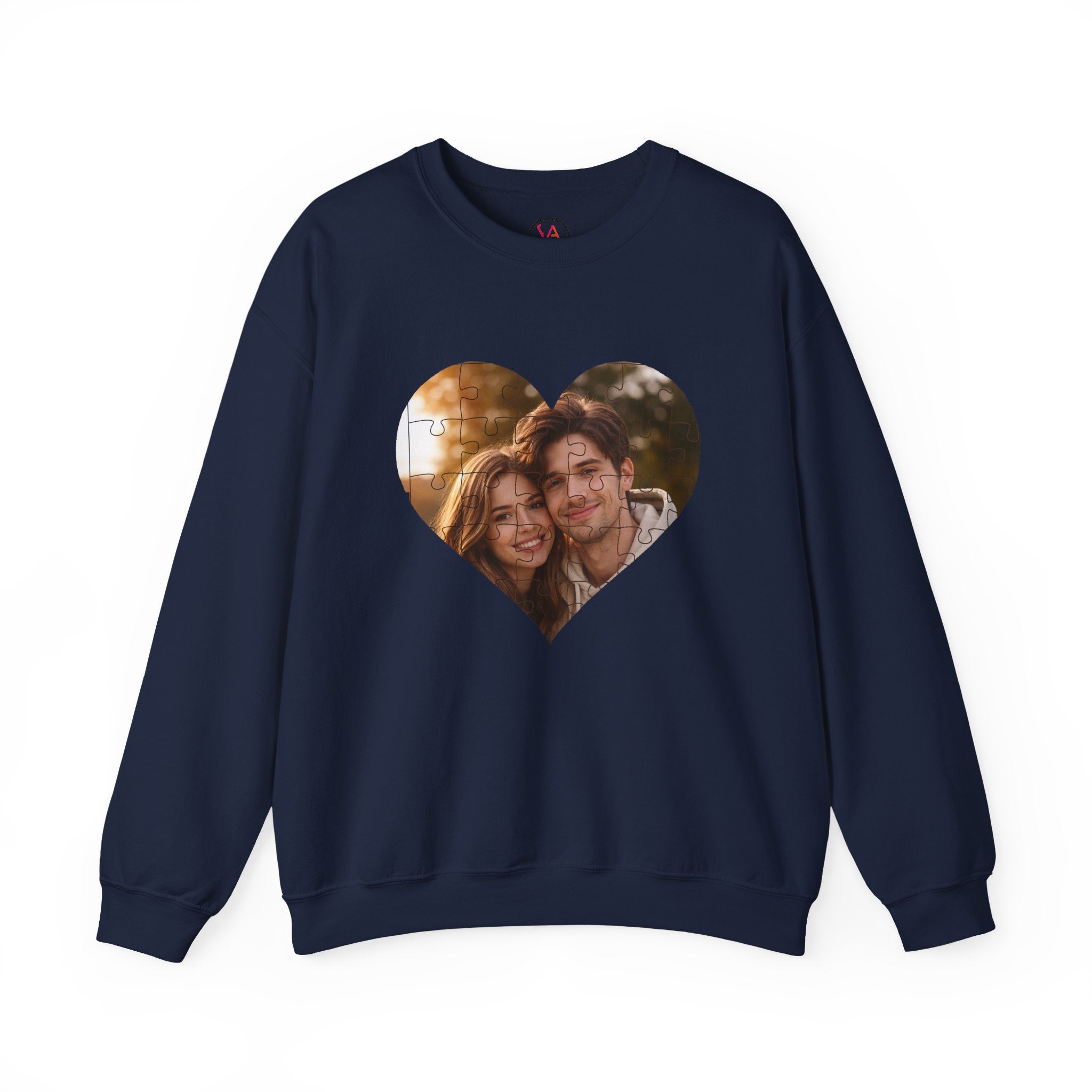 Personalized Puzzle Heart Photo Collage Sweatshirt – Custom Memory Crewneck