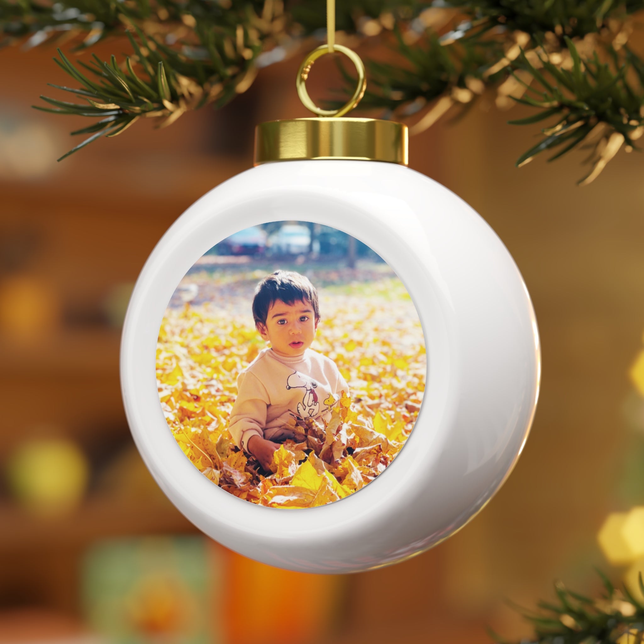 Personalizable - Festive Poinsettia & Candle Holiday Ball