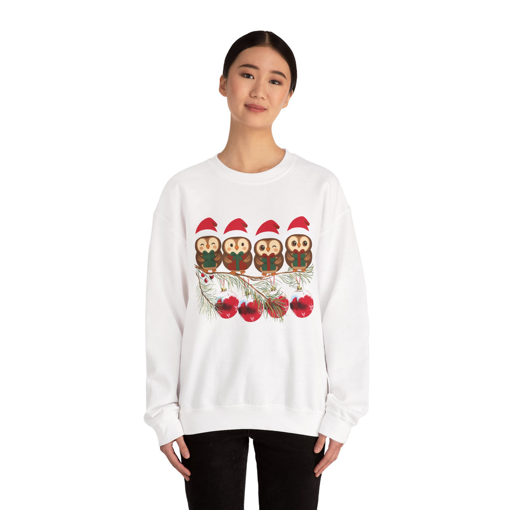 Festive Cheerful Owls Holiday Sweatshirt