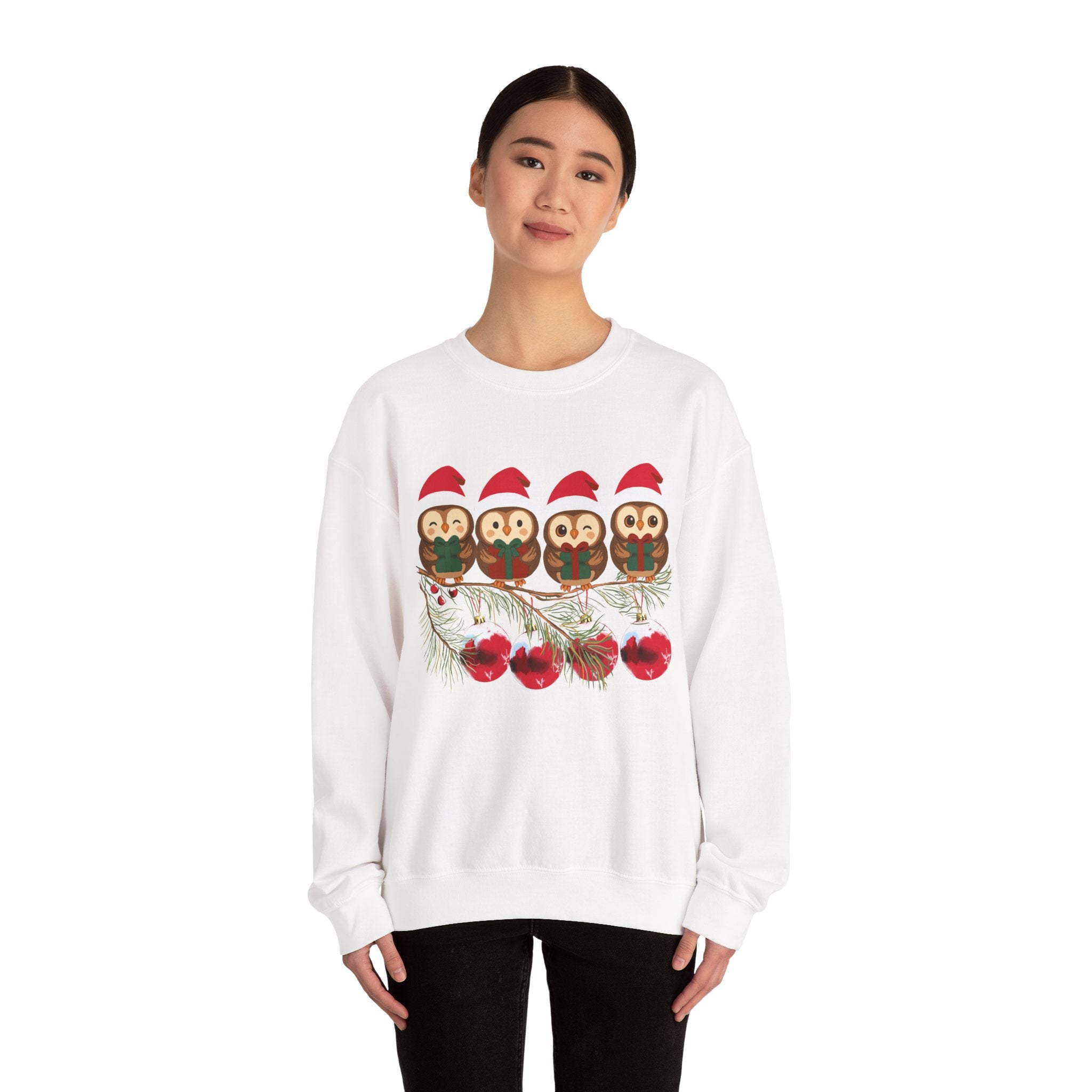 Festive Cheerful Owls Holiday Sweatshirt