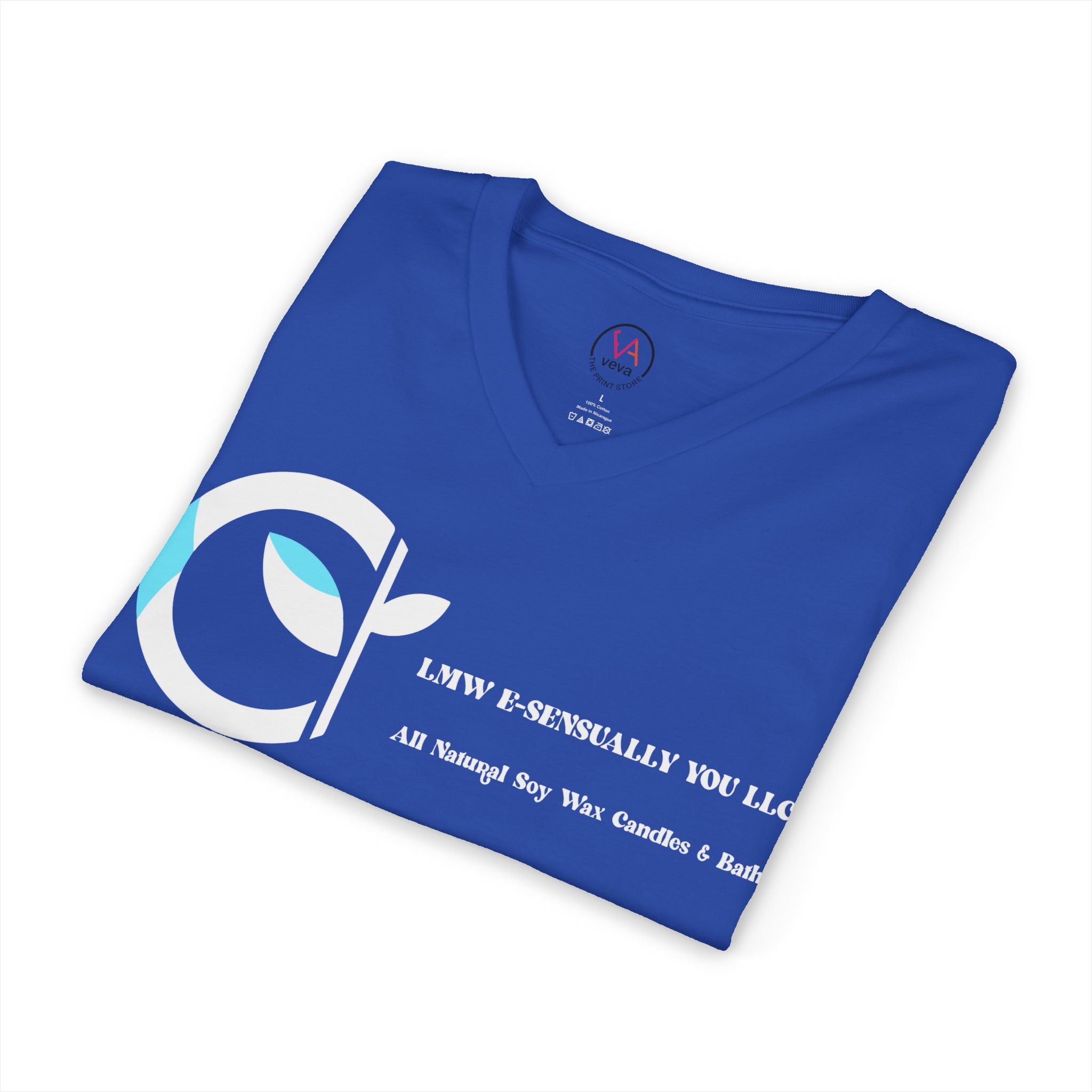 LMW Candle Diva V-Neck Tee - Front & Back Print 100% Cotton