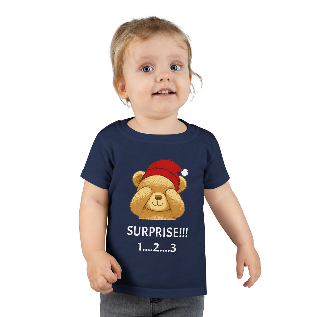 Toddler T-Shirt - Cute Surprise Bear with Santa Hat "SURPRISE!!! 1...2...3" Christmas Holiday Tee