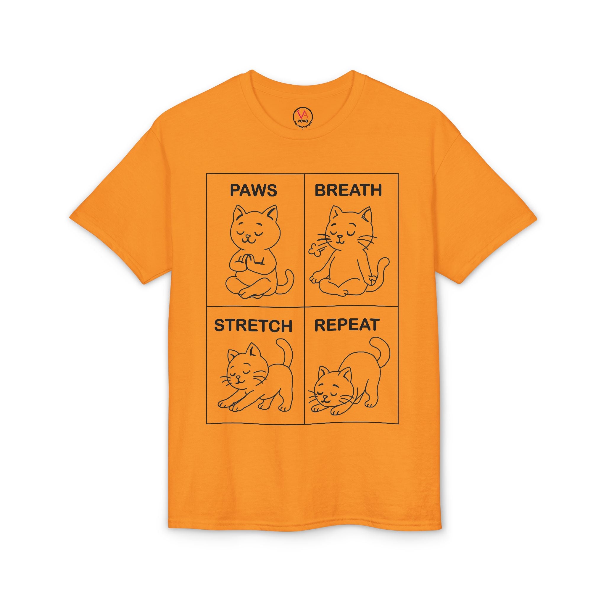 Paws Breath Stretch Repeat T‑Shirt — Cute Cat Yoga Graphic Tee