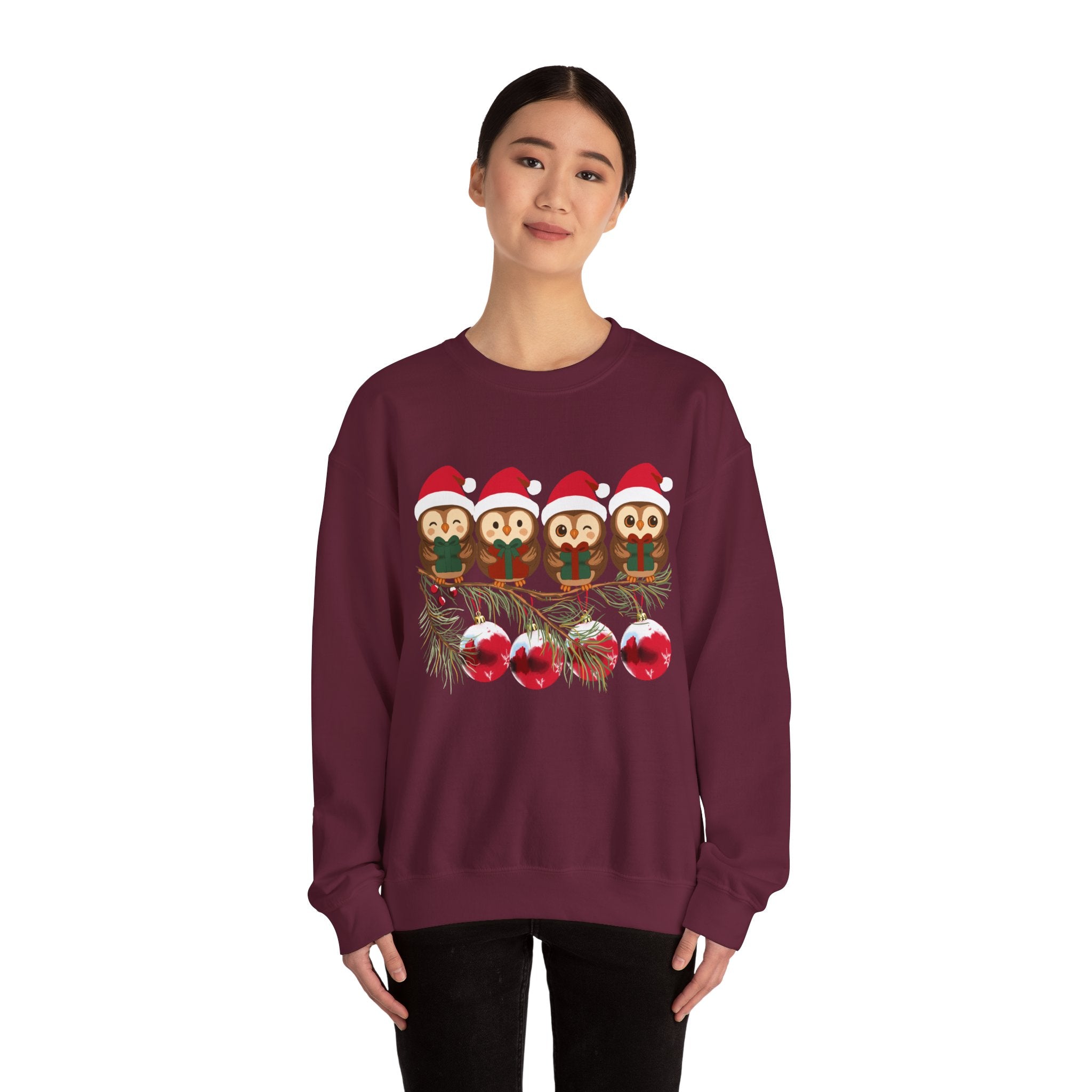 Festive Cheerful Owls Holiday Sweatshirt