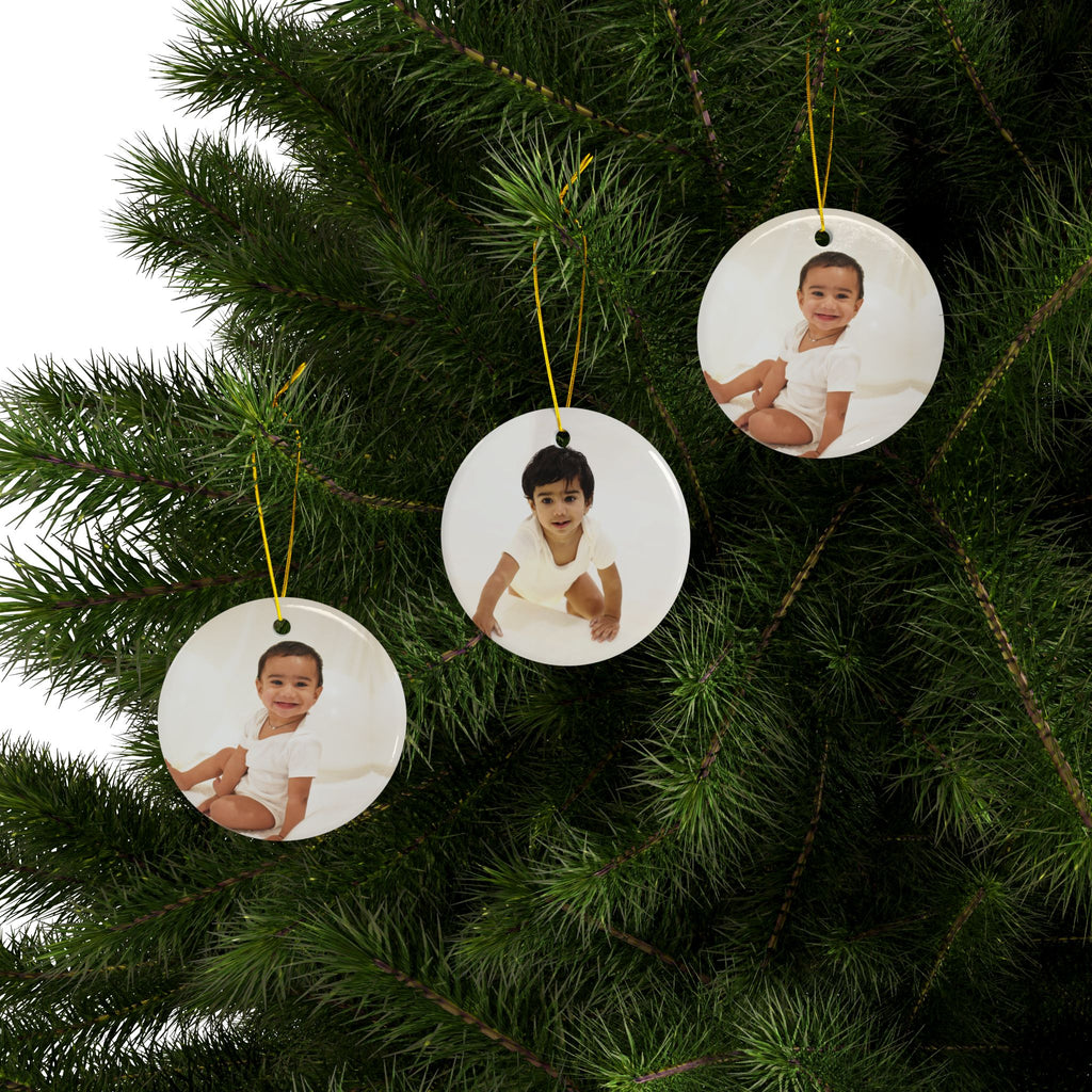 Personalized Double-Sided Ceramic Photo Ornament – Round Baby Keepsake | Single Ornament 19.99, Bundle of 3 for 29.99