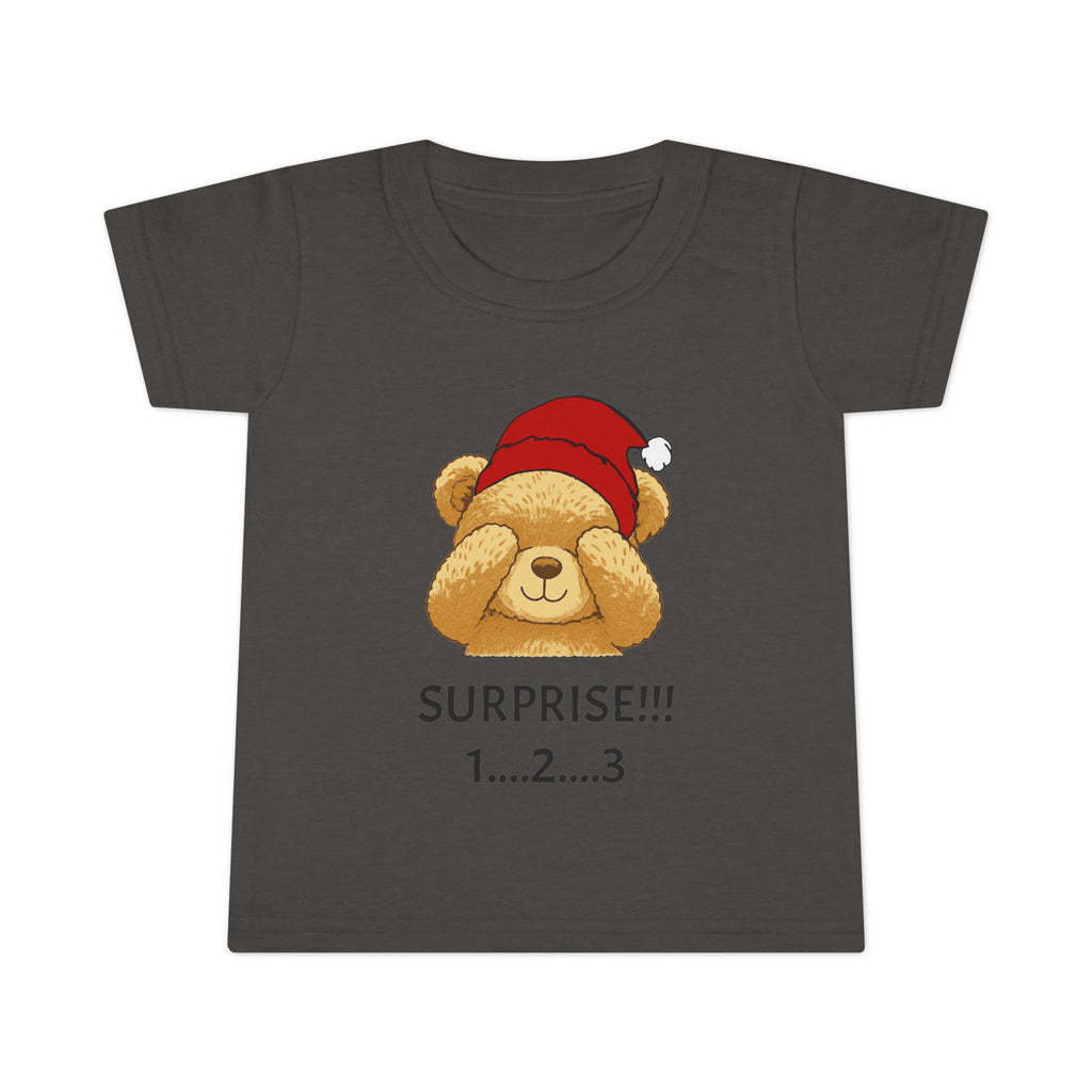 Toddler T-Shirt - Cute Surprise Bear with Santa Hat "SURPRISE!!! 1...2...3" Christmas Holiday Tee
