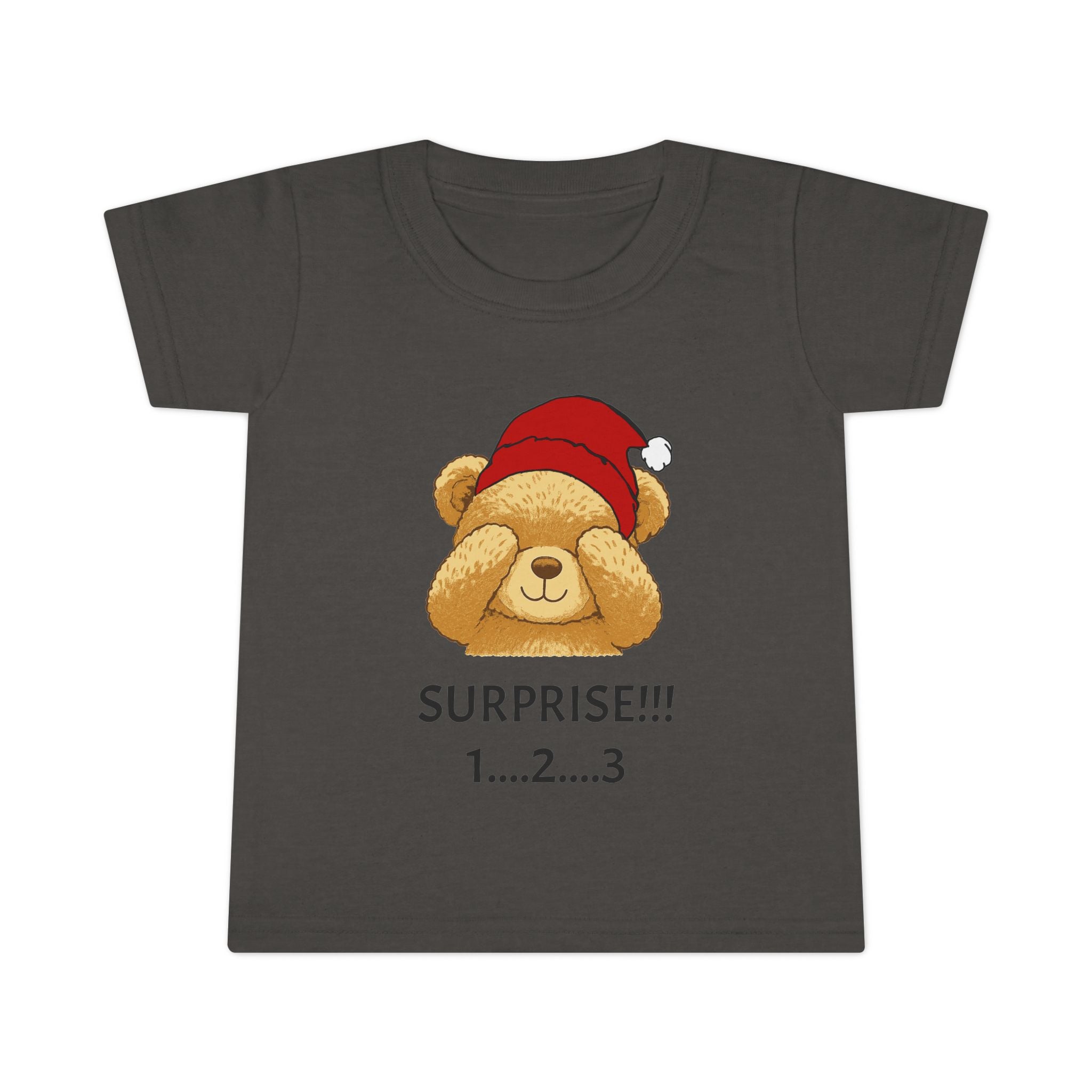 Toddler T-Shirt - Cute Surprise Bear with Santa Hat "SURPRISE!!! 1...2...3" Christmas Holiday Tee