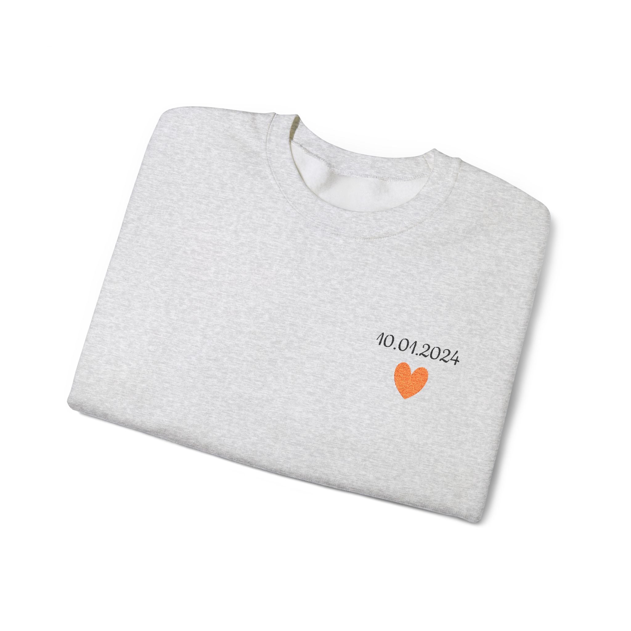 Embroidered Date Heart Crewneck Sweatshirt — Minimal Personalized Gift