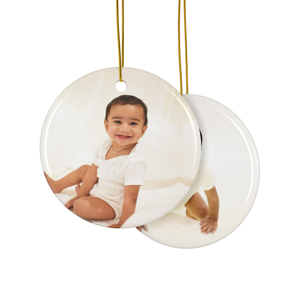 Personalized Double-Sided Ceramic Photo Ornament – Round Baby Keepsake | Single Ornament 19.99, Bundle of 3 for 29.99